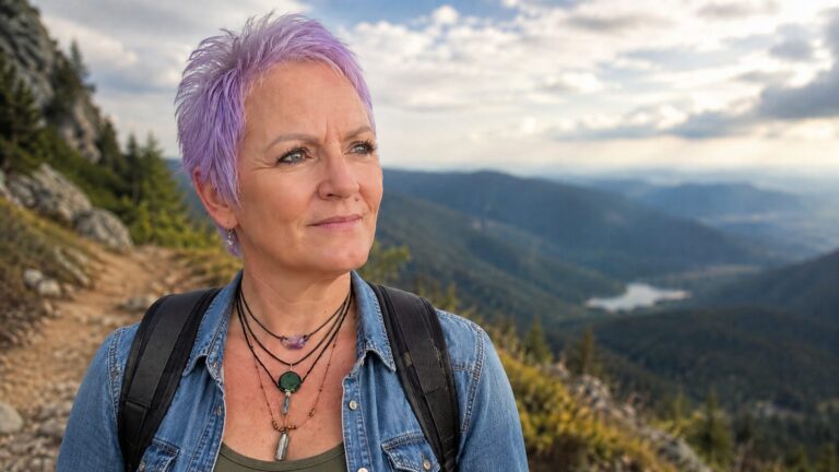 Confident wanderer on a mountain trail