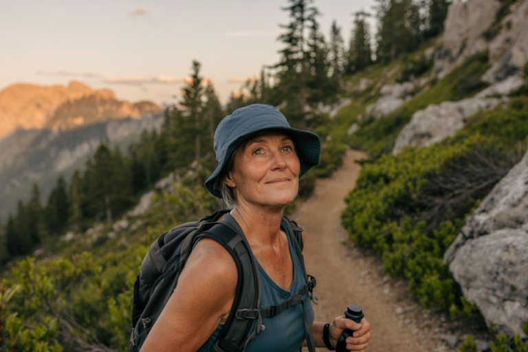 photograph of a midlife woman hiking